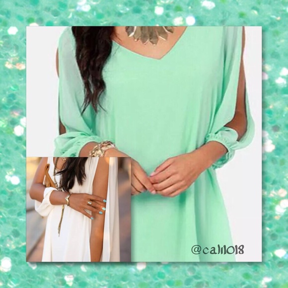 NWT Mint Green Chiffon Mini Dress w/Open Arm - Picture 2 of 4