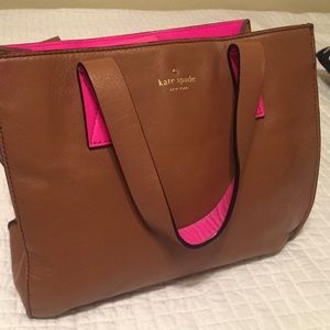 Kate spade hot pink camel leather medium tote
