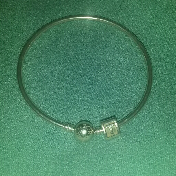 Pandora flexible bangle bracelet with initial "T"