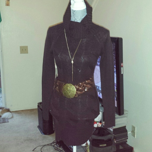 Brown Turtle Neck Sweater Dress