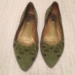 Green suede Joan and David flats