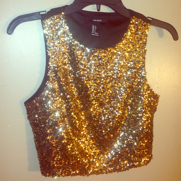 Gold sequined crop top