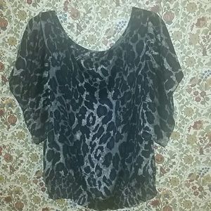 a.n.a Black, Gray & Blue Leopard Print Blouse XL