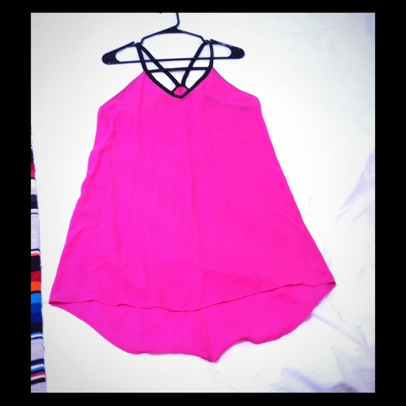 Fuchsia leather trimmed mini dress - Picture 1 of 4