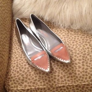 Luxury Rebel Silver & Leather Pointy Toe Flats