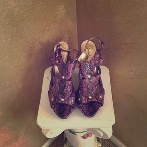 Qupid Purple Python Print Shoes