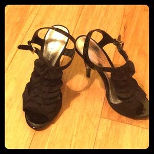 Kelly and Katie black t-strap cascading heels