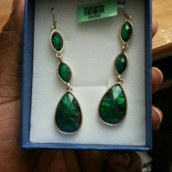 Multi Color Green Resin Earrings in Goldtone