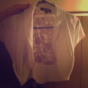 White lace short sleeve cardigan