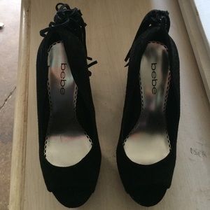 BEBE Fringe Black Platform shoes