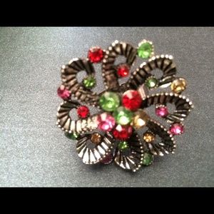 Adjustable flower fashion ring multi colored stone