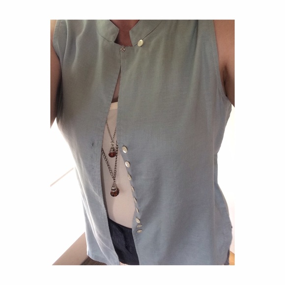 Ann Taylor Sleeveless Linen Tunic Top in Gray Blue - Picture 1 of 4
