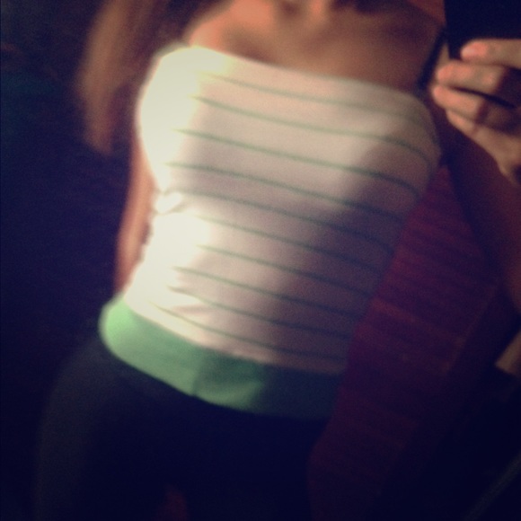 Green Striped Strapless Hollister Top