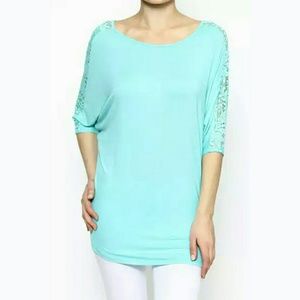 PLUS SIZES!! Lace Detail Piko Top/Tunic in Mint