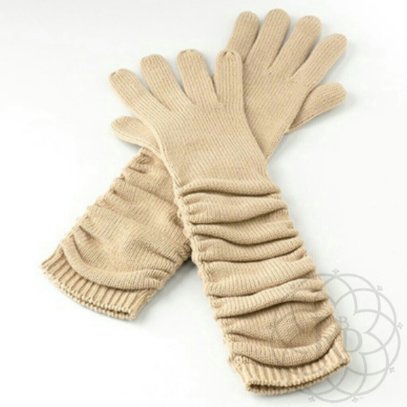 Coldwater Creek Accessories - Coldwater Creek Long Ruched Ivory Knit Gloves
