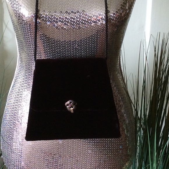 Vintage Black Velvet Purse with Marcasite Clip
