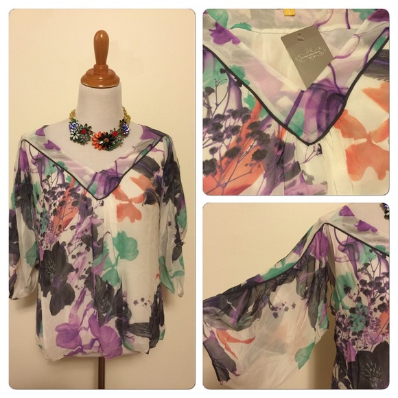 Anthropologie Leifsdottir Silk Floral Top - Picture 2 of 2