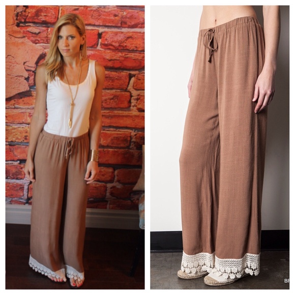 Pants - Mocha crochet bottom palazzo pants