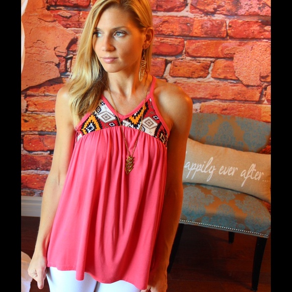 Tops - Coral southwest print top