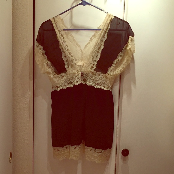 Sheer black cream lace blouse
