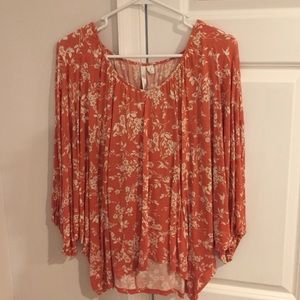 Orange and white fall blouse