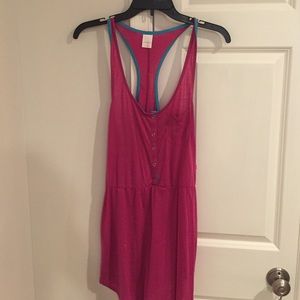 Fuschia with teal piping swimsuit cover up