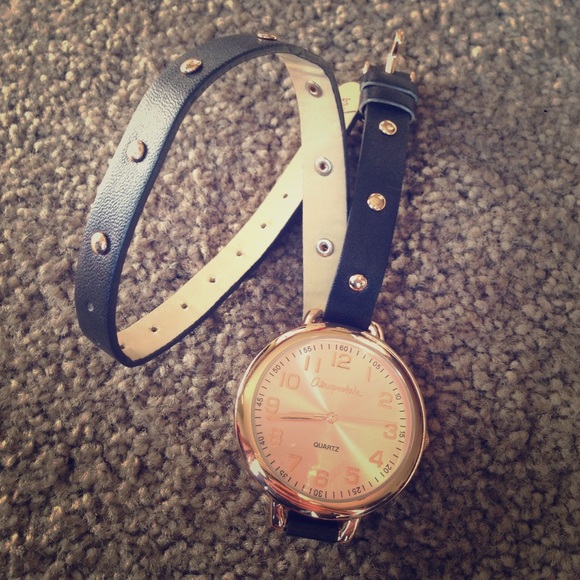 Rose Gold & Black Studded Bracelet Watch