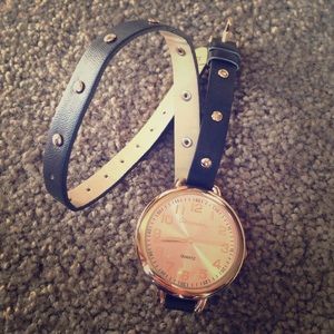 Rose Gold & Black Studded Bracelet Watch