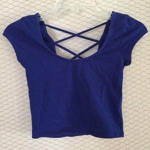 Blue cross cross crop top