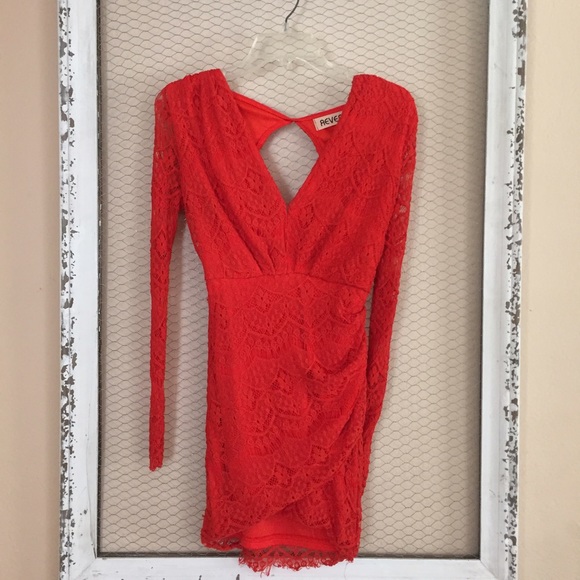 Reverse red/orangy lace dress !