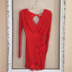 Reverse red/orangy lace dress !