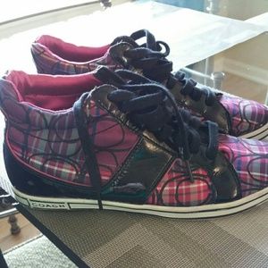 Authentic Coach Black and Magenta Plaid Sneakers