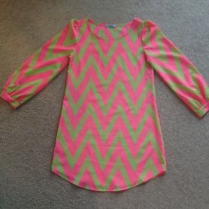 Pink and yellow chevron dress