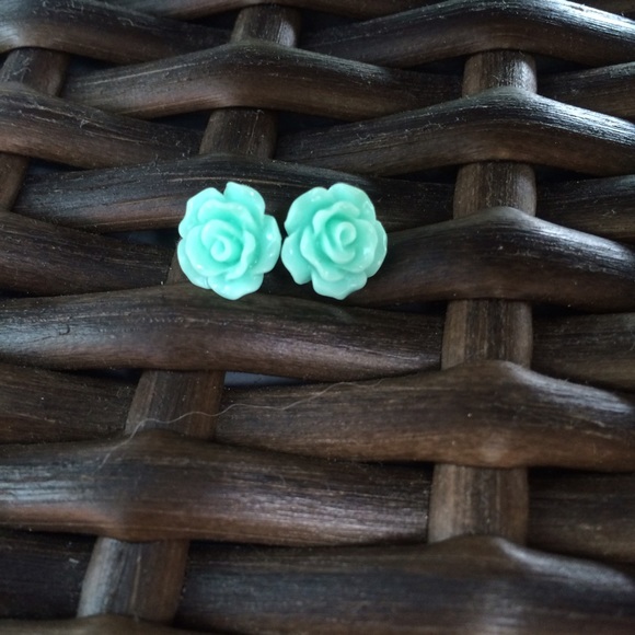 Mint Green Rose Earrings
