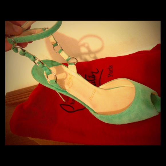 Christian Louboutin Aqua peep toe with ankle strap