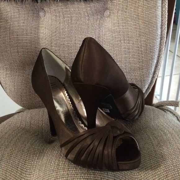 Brown satin heels