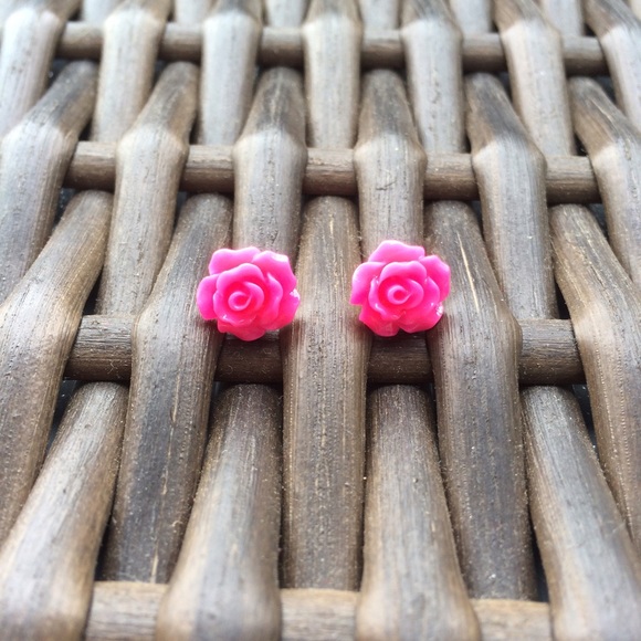 Hot Pink Rose Earrings