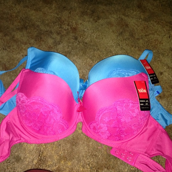 Pink and blue bras