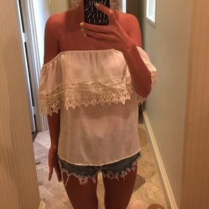 Tobi boho lace off the shoulder top