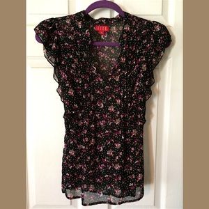 Floral/polka dot tie back chiffon top