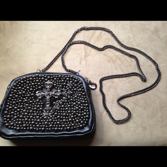 Black Skull, Cross and Rivets Crossbody Bag