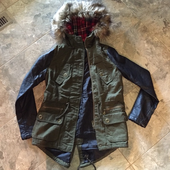 Olive Jacket w/ Leather Sleeves