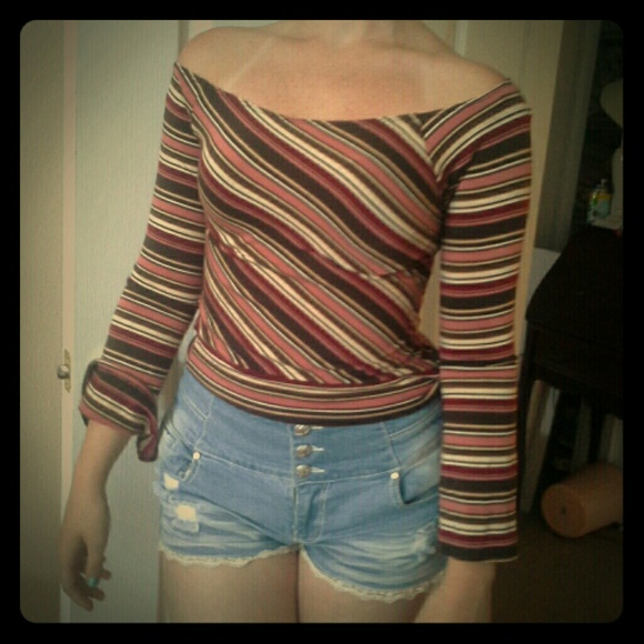 Chocolate striped Shoulder Blouse WORN ONCE