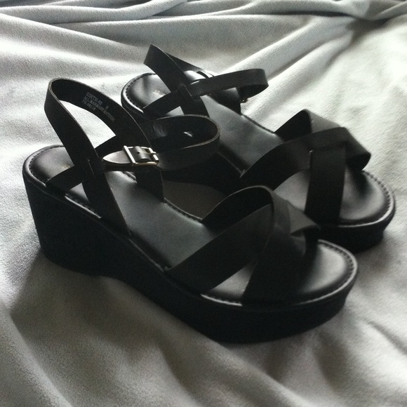 Black platform wedge sandals