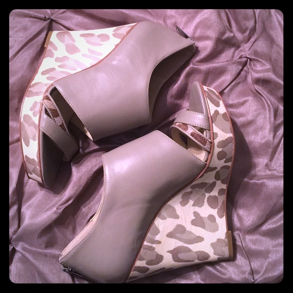 Calvin Klein Taupe and Leopard Wedges.