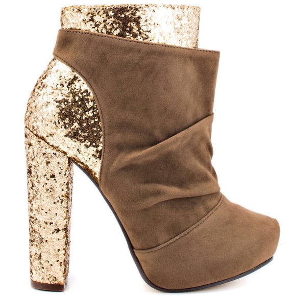 Michael Antonio gold glitter heel platform boot
