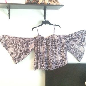 Chloe K Print Cold Shoulder Peasant Top