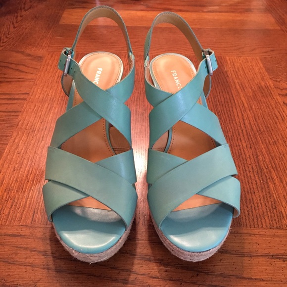 Franco Sarto leather teal blue wedge sandals