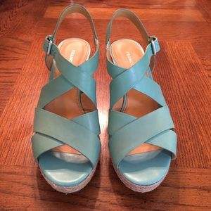 Franco Sarto leather teal blue wedge sandals