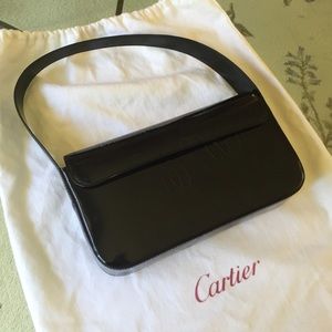 Black Cartier Double C Logo Leather Handbag